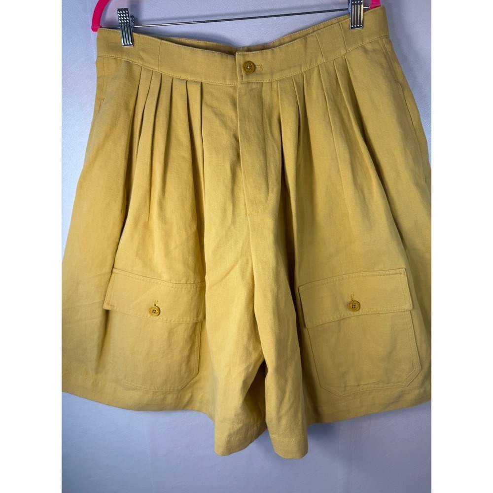 Chloe Pleated Cargo Shorts Mustard Yellow Cotton Linen Cinch Back Size 42 IT - Picture 11 of 11